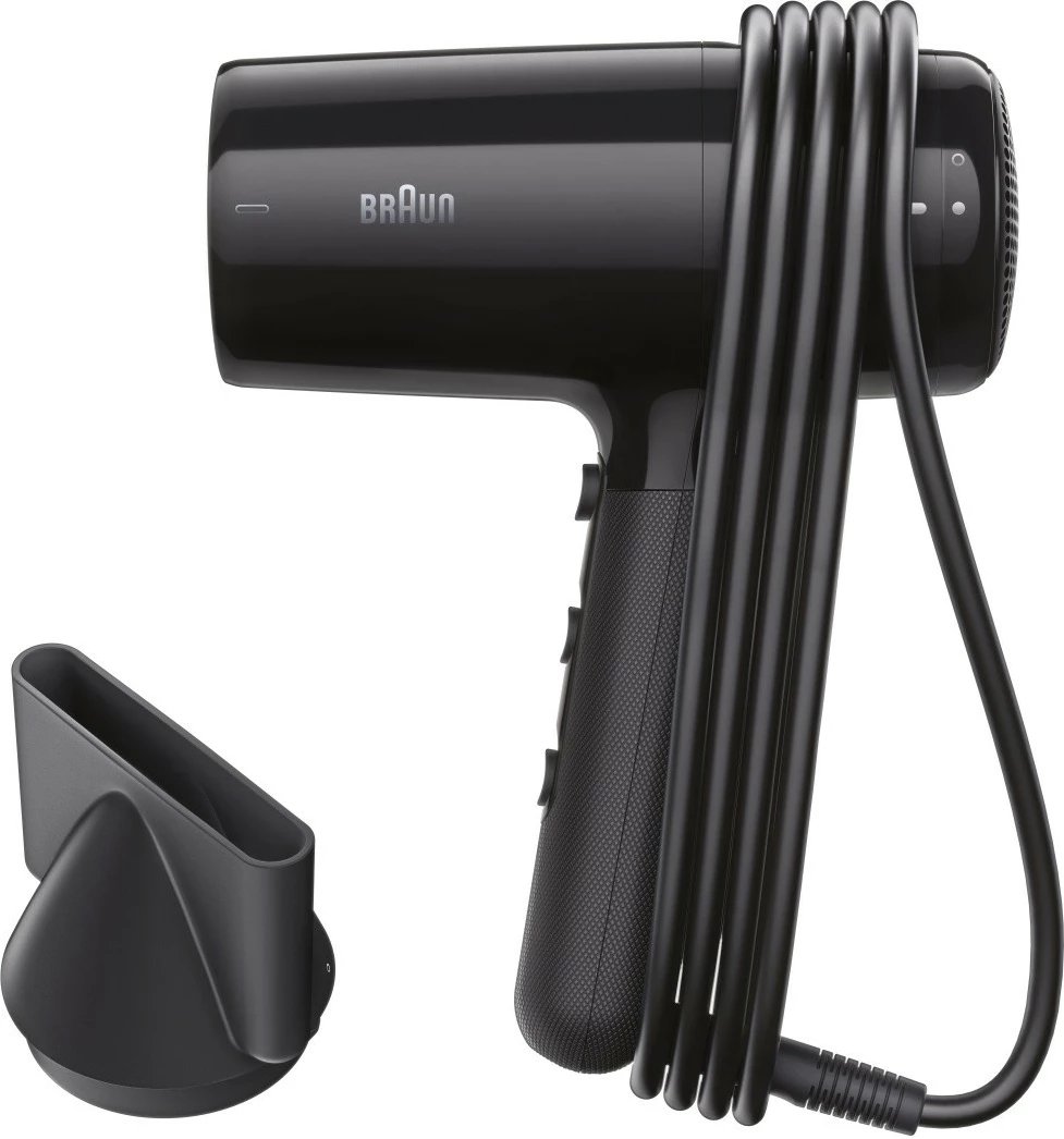 Tharëse flokësh, Braun, HD200E (BRHD200E), 2000 W, 3 nivele nxehtësie, me grykë koncentratori, e zezë