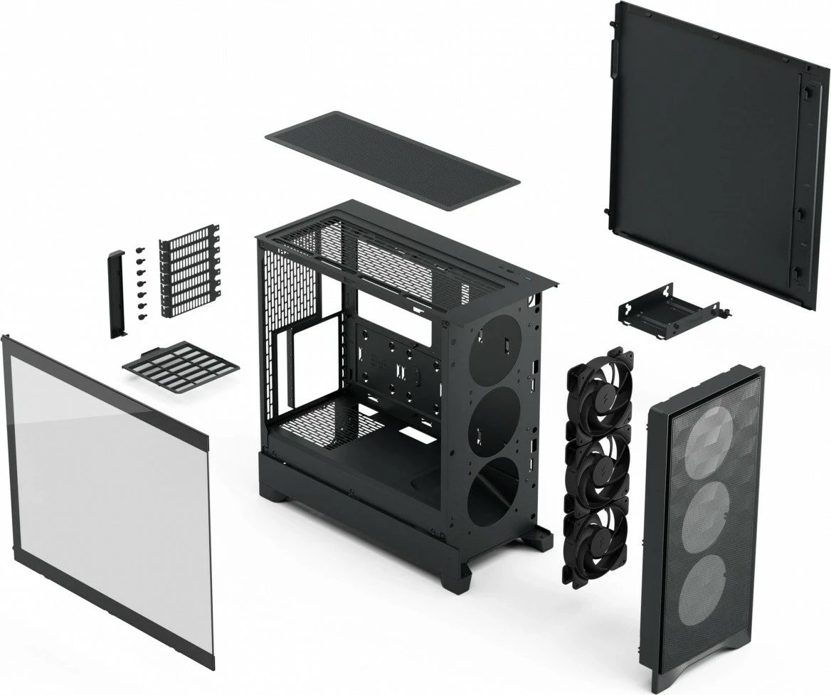 Kasë Fractal Design Pop 2 Air FD-C-POA2A-02, Midi Tower ATX, xham i kalitur, 3x120 mm, USB-C, e zezë