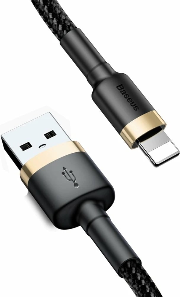 Kabllo Baseus Cafule CALKLF-RV1 USB-A në Lightning, 3m, 2A, QC 3.0, e zezë/artë