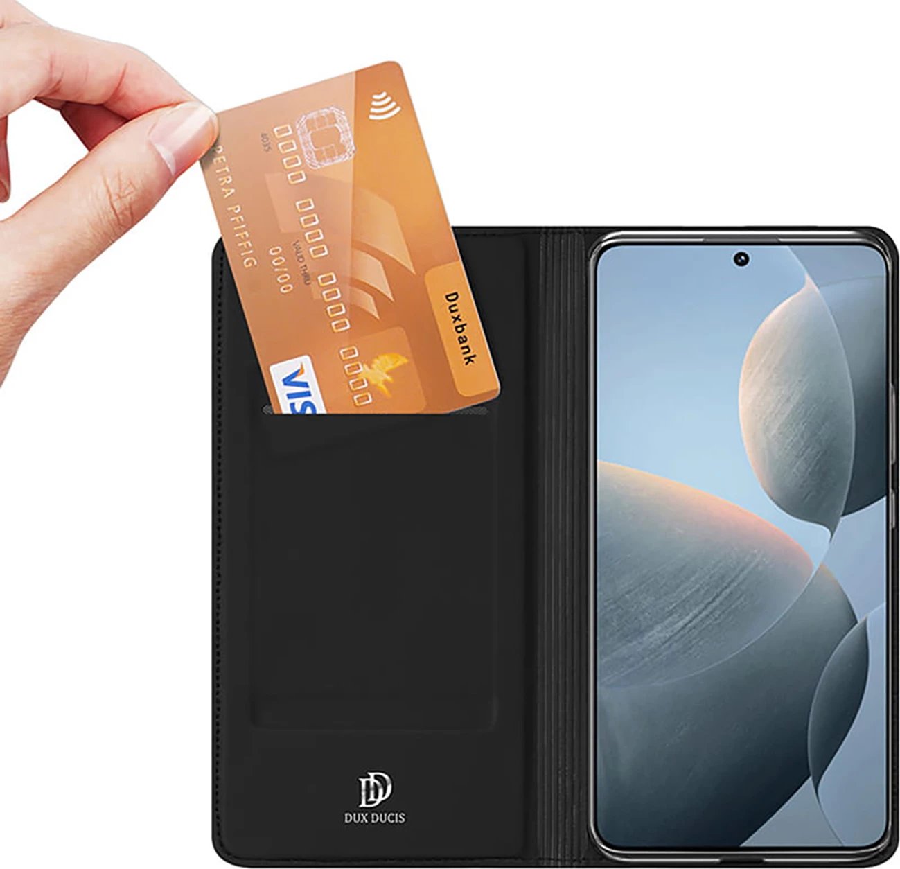 Mbështjellës Dux Ducis Skin Pro për Xiaomi Poco X6 Pro 5G/Redmi K70E, me kapak, xhep për kartela, e zezë