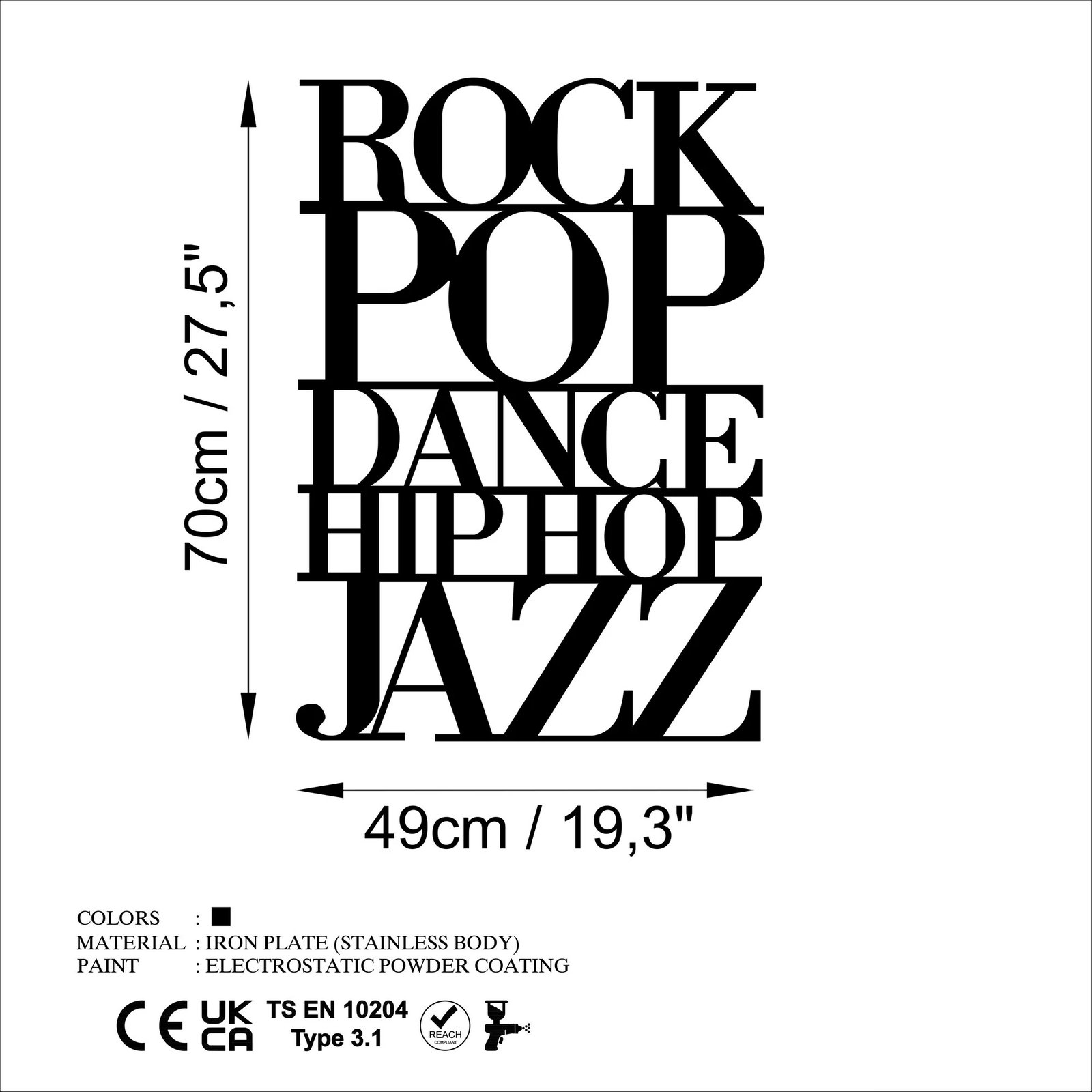 Aksesor dekorativ metalik për mur, Wallity, We Love Music - L