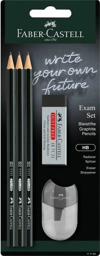 Set lapsa grafiti FABER-CASTELL 1111 Exam Set, 3 copë, me gomë dhe mprehëse, e zezë