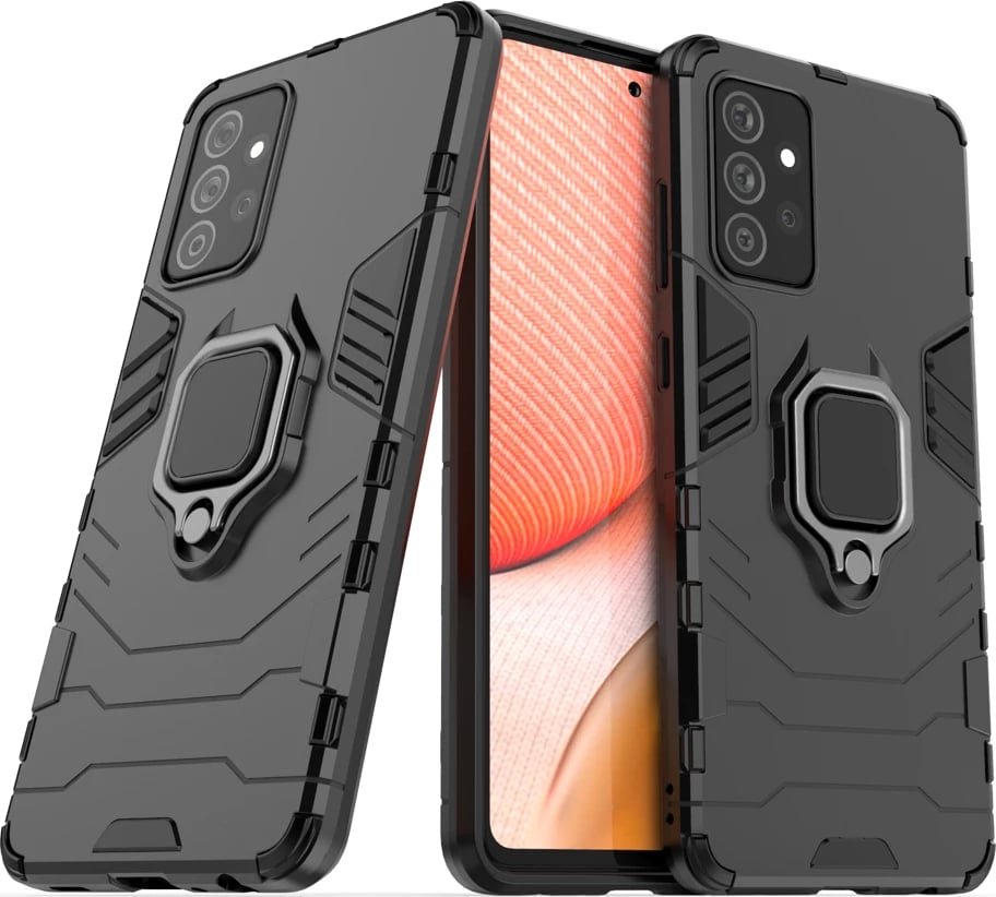 Mbështjellës Hurtel Ring Armor për Samsung Galaxy A72 4G, me këmbalec, i zi
