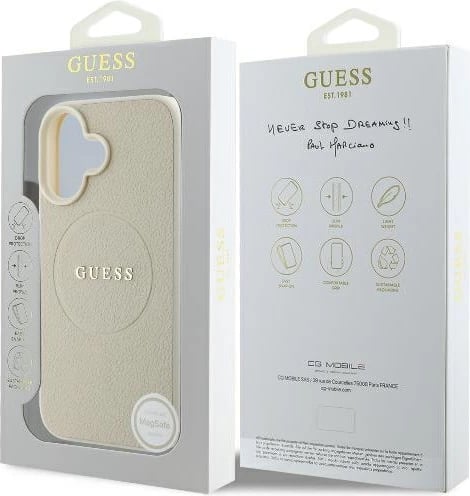 Mbështjellës Guess Grained Ring MagSafe për iPhone 16, Bezhe Mbështjellës Guess Grained Ring MagSafe për iPhone 16, Bezhe