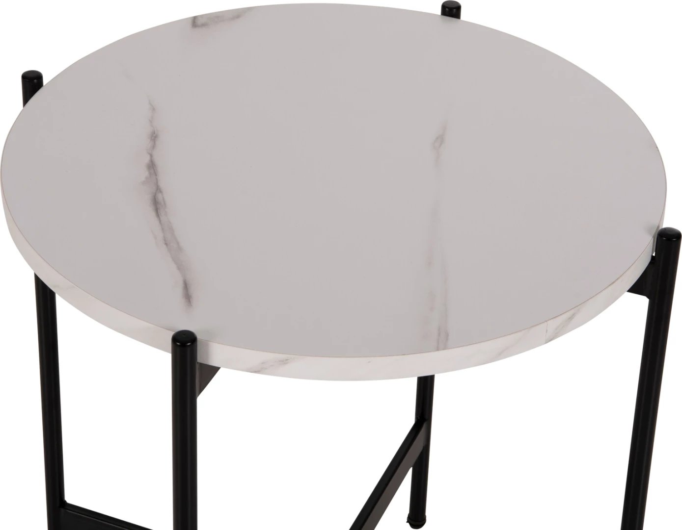 Tavolinë anësore FH9589.05 MDF mermer i bardhë-bazë metalike e zezë Φ50x55Hcm