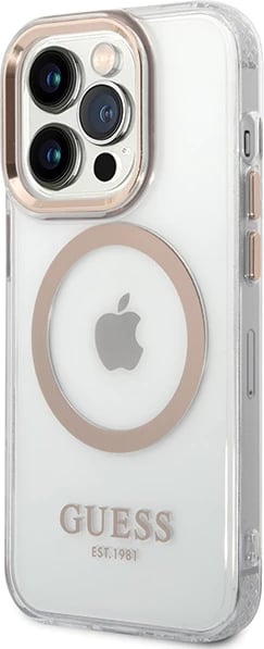 Mbështjellës Guess Metal Outline Magsafe për iPhone 15 / 14 / 13, Gold