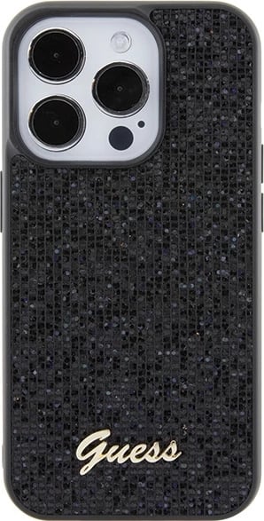 Mbështjellës Guess Disco Metal Script për iPhone 15 Pro, i zi Mbështjellës Guess Disco Metal Script për iPhone 15 Pro, i zi