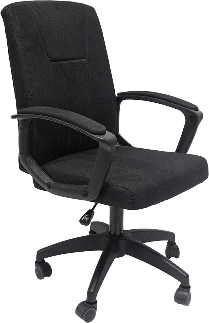 Karrige zyre NIM FH1200.11, pëlhurë e zezë, kornizë dhe bazë najloni, 51x61x125H cm