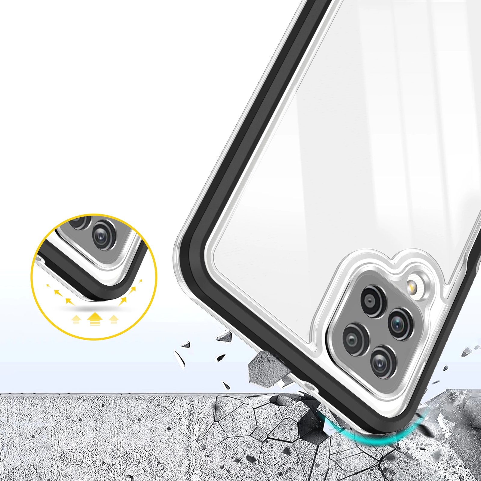 Mbështjellës Hurtel Hybrid Armor Clear 3 in 1 për Samsung Galaxy A22, i zi/transparente