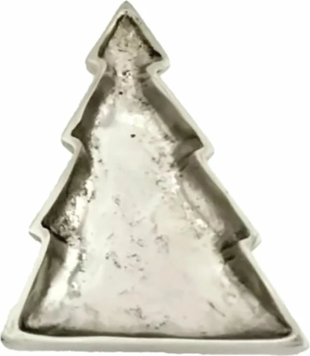 Pjatë dekorative për Krishtlindje, formë bredhi, alumin, argjend, 24x15x4cm