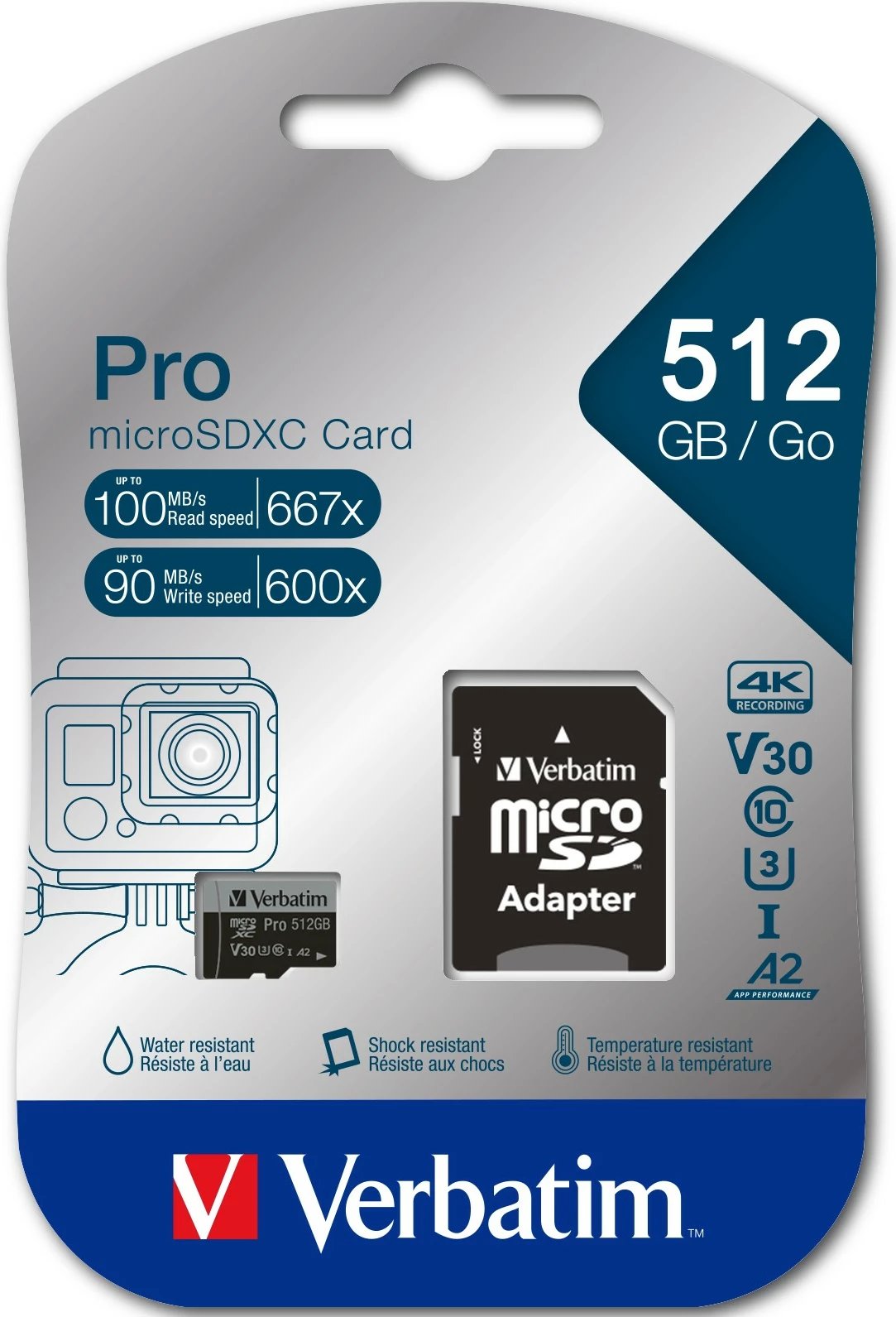 Kartelë Micro SDXC Verbatim Pro U3 512GB, e zezë