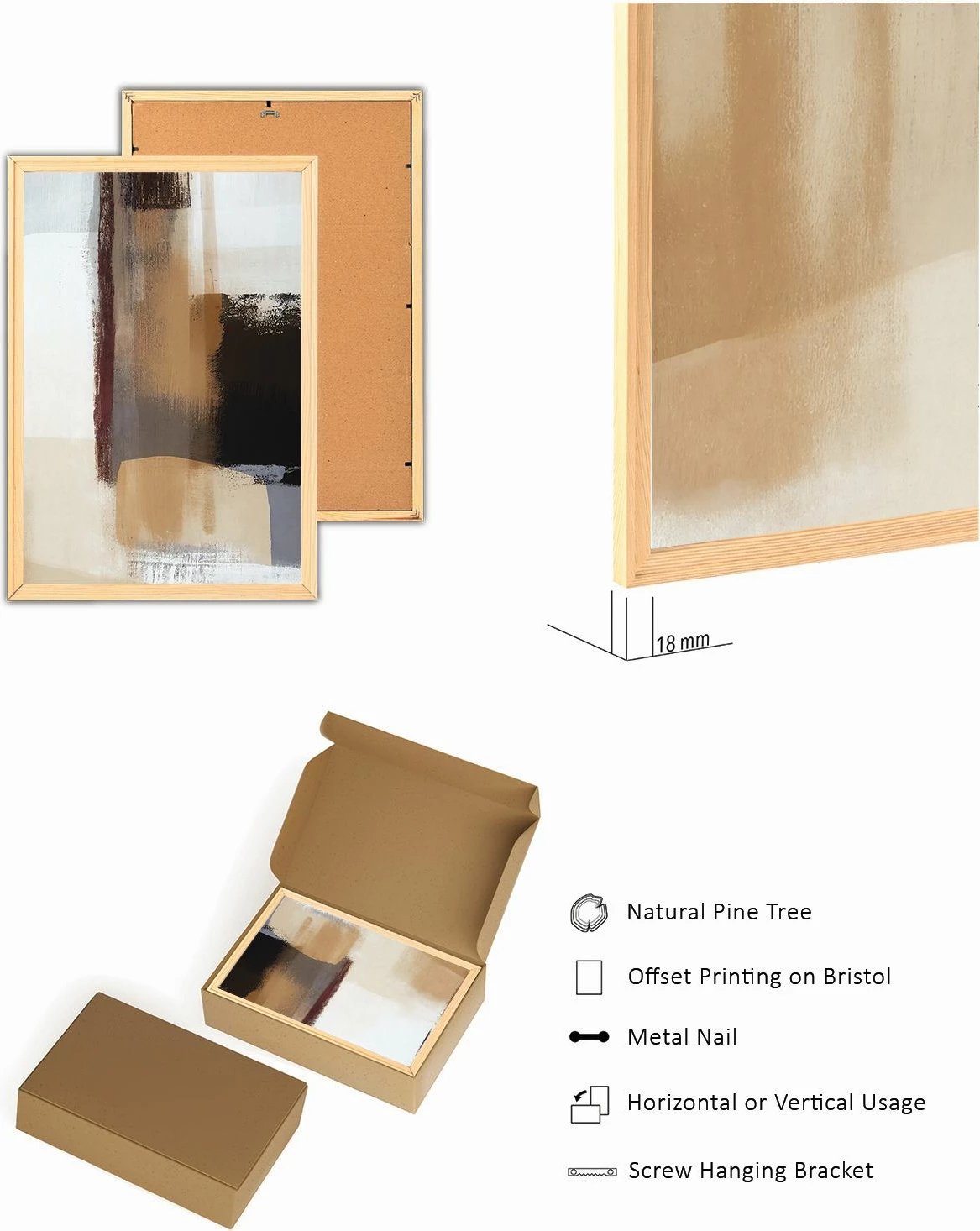 Set pikturash dekorative me kornizë MDF, 3 copë, Wallity, Myk3012-1