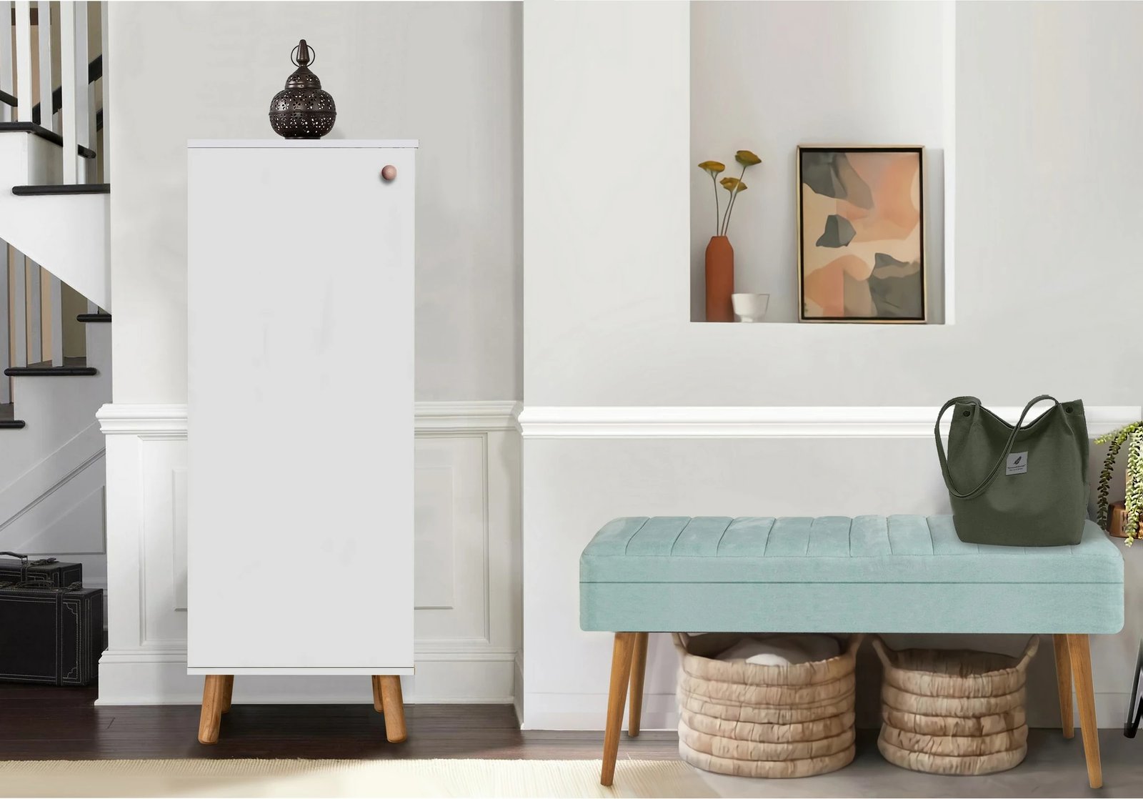 Set mobiljesh për korridor, ngjyrë e bardhë dhe jeshile deti, Skye Decor, 200-0400