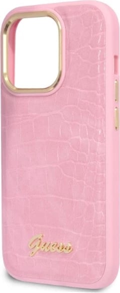 Mbështjellës Guess Croco Collection për iPhone 14 Pro, rozë