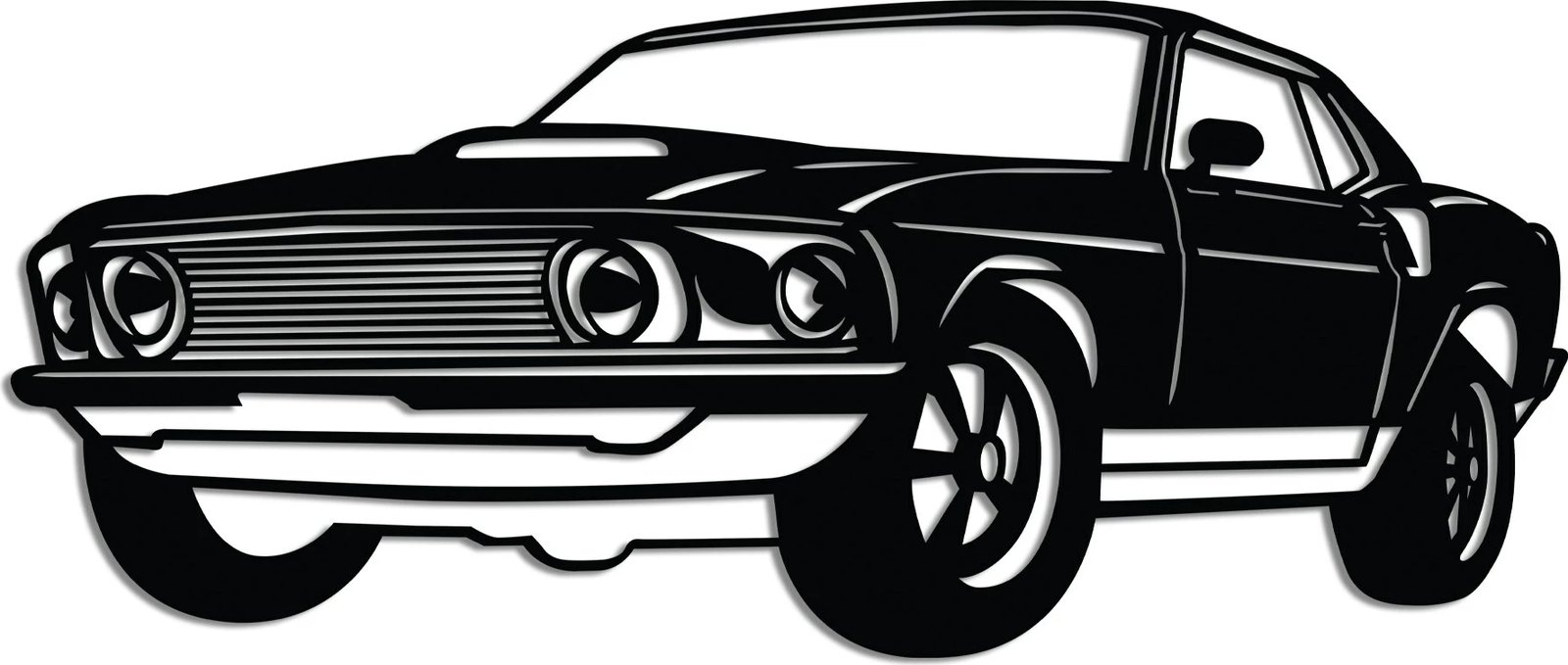 Aksesor dekorativ metalik për mur, FORD Mustang 1969 Fastback, ngjyrë e zezë, 60x26cm