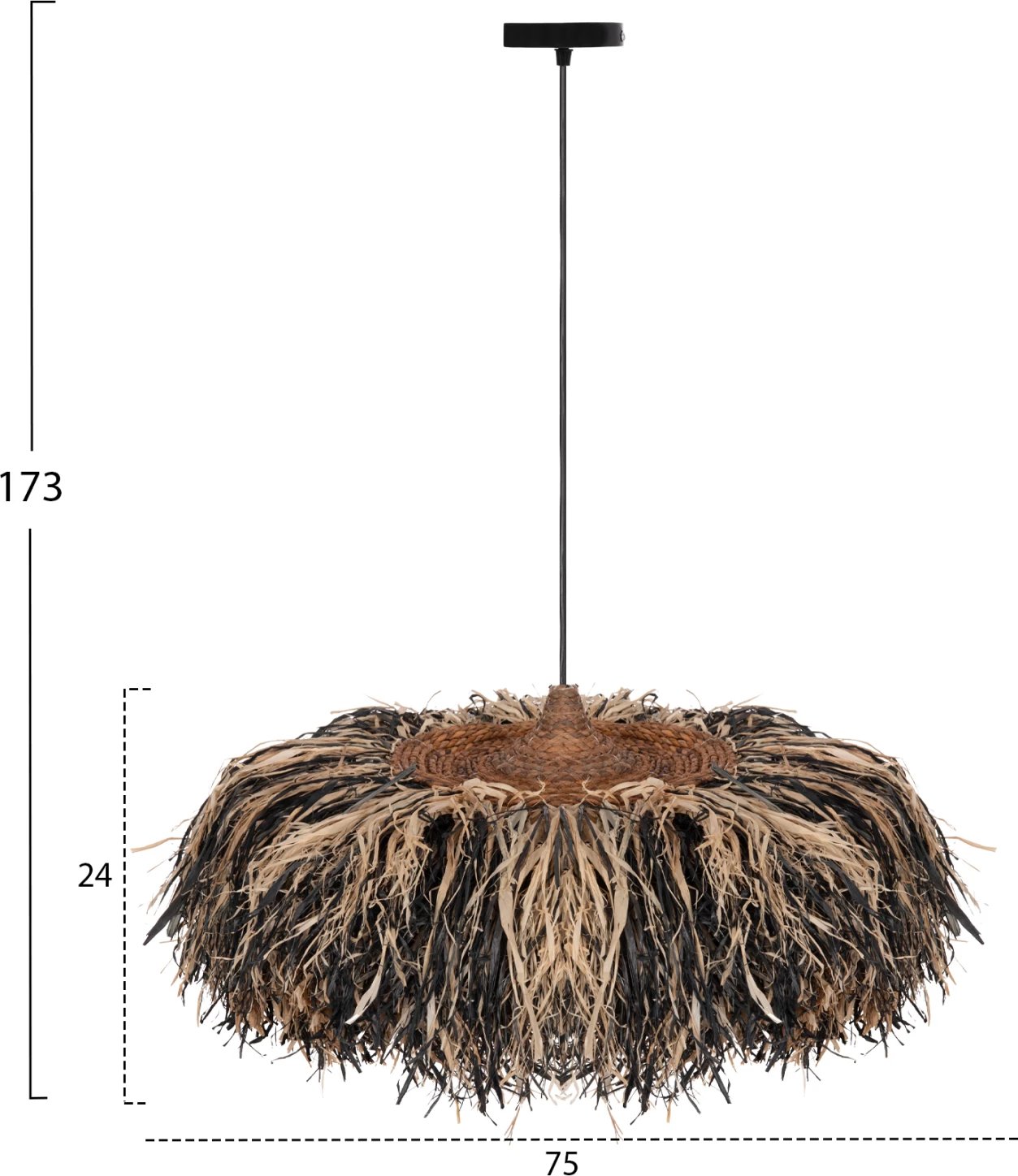 Llambë tavani varëse ORDEM, fibra sisali dhe banane, e zezë & natyrale, 75cm Llambë tavani varëse ORDEM, fibra sisali dhe banane, e zezë & natyrale, 75cm