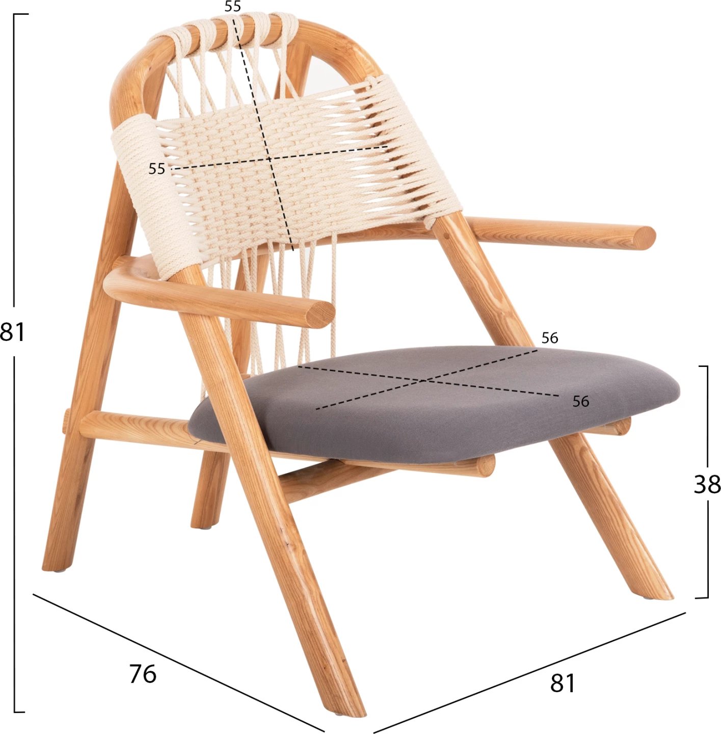 Karrige për kohë të lirë CRAFT FH9413.01, dru frashëri dhe litar, natyrale