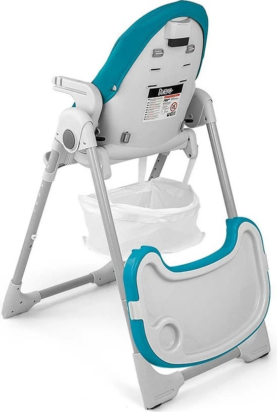 Karrige e lartë bebe, Milly Mally, Bueno, 6–36 muaj, rregullim lartësie 7 nivele, shpinore 5 pozicione, rripa 5‑pikësh, palosje kompakte, deri 15 kg, blu