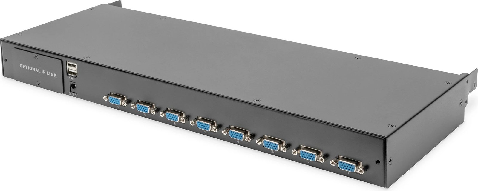 Konsolë modulare Digitus 19" HD LCD, 8-port VGA KVM, e zezë