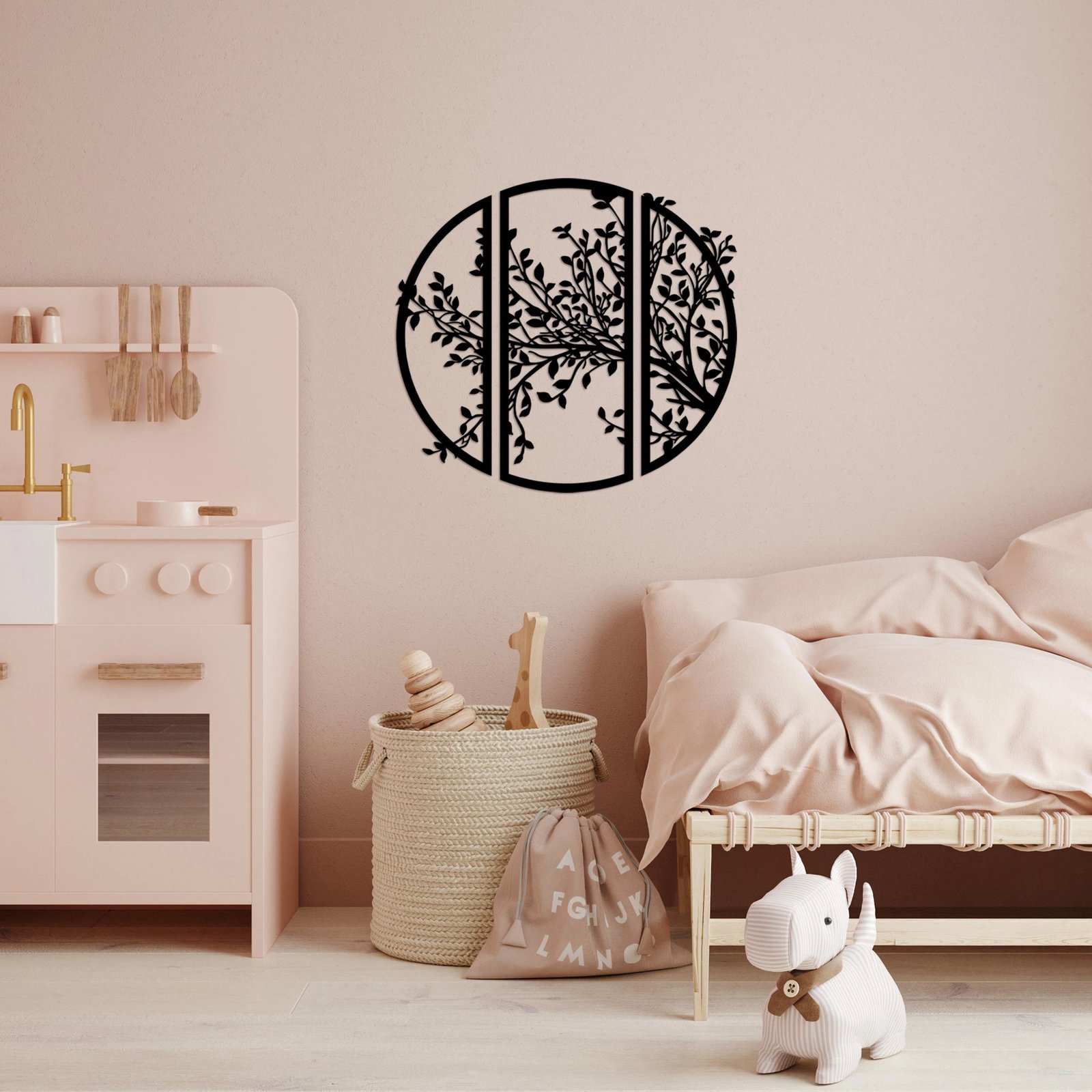 Aksesor dekorativ metalik për mur, lule, Wallity, 56x60cm, i zi