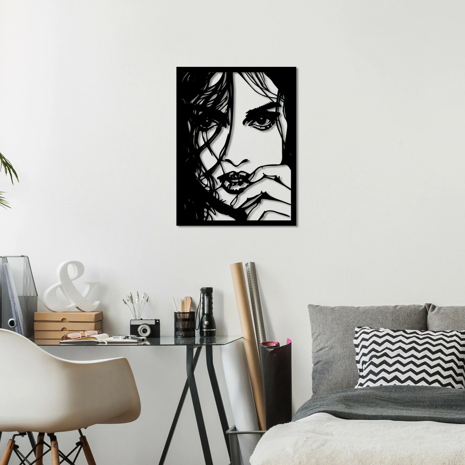 Aksesor dekorativ metalik për mur, Wallity, Mirabella, ngjyrë e zezë, 56x42cm