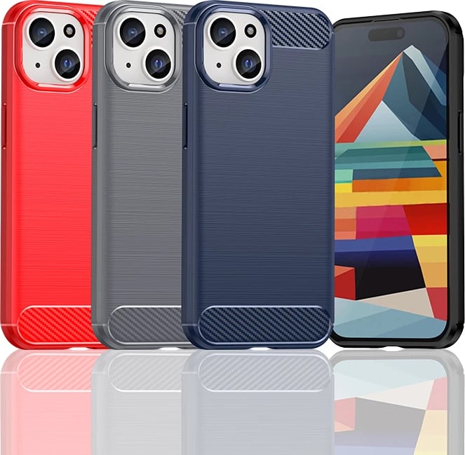 Mbështjellës Hurtel Carbon Case për iPhone 15, i zi