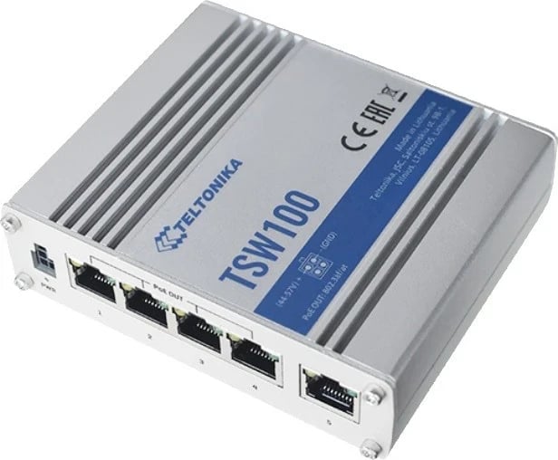 Swiçi Teltonika TSW100, 5p Gigabit PoE 802.3at/af, shtëpi alumini