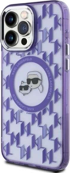 Mbështjellës Karl Lagerfeld IML Monogram Karl & Choupette Head MagSafe për iPhone 15 Pro Max, vjollcë
