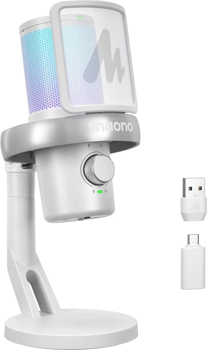 Mikrofon wireless Maono DM40 Pro, kondensator, AI Voice Changer, RGB, i bardhë