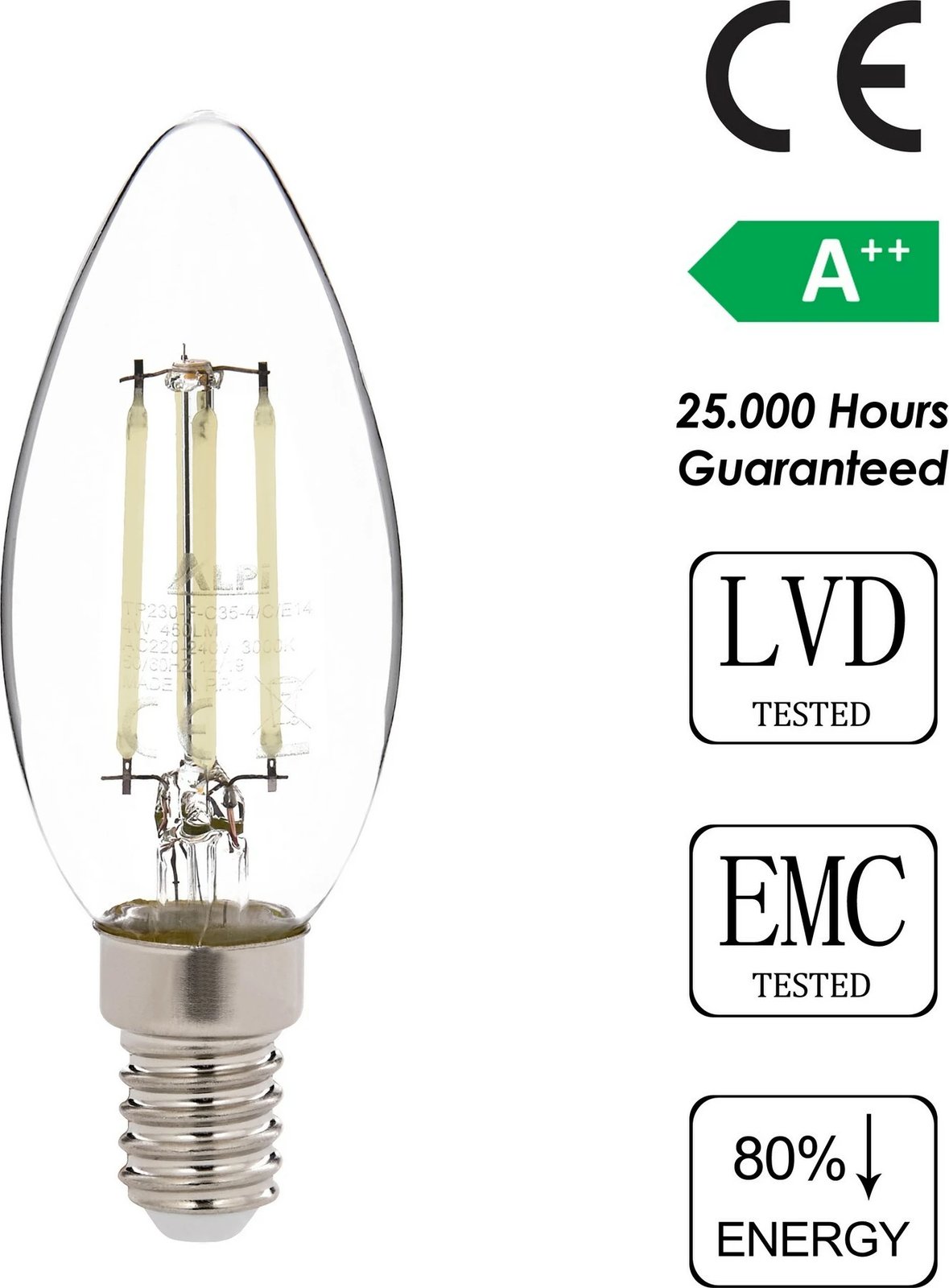 Llambë LED Opviq, E14, e bardhë, transparente