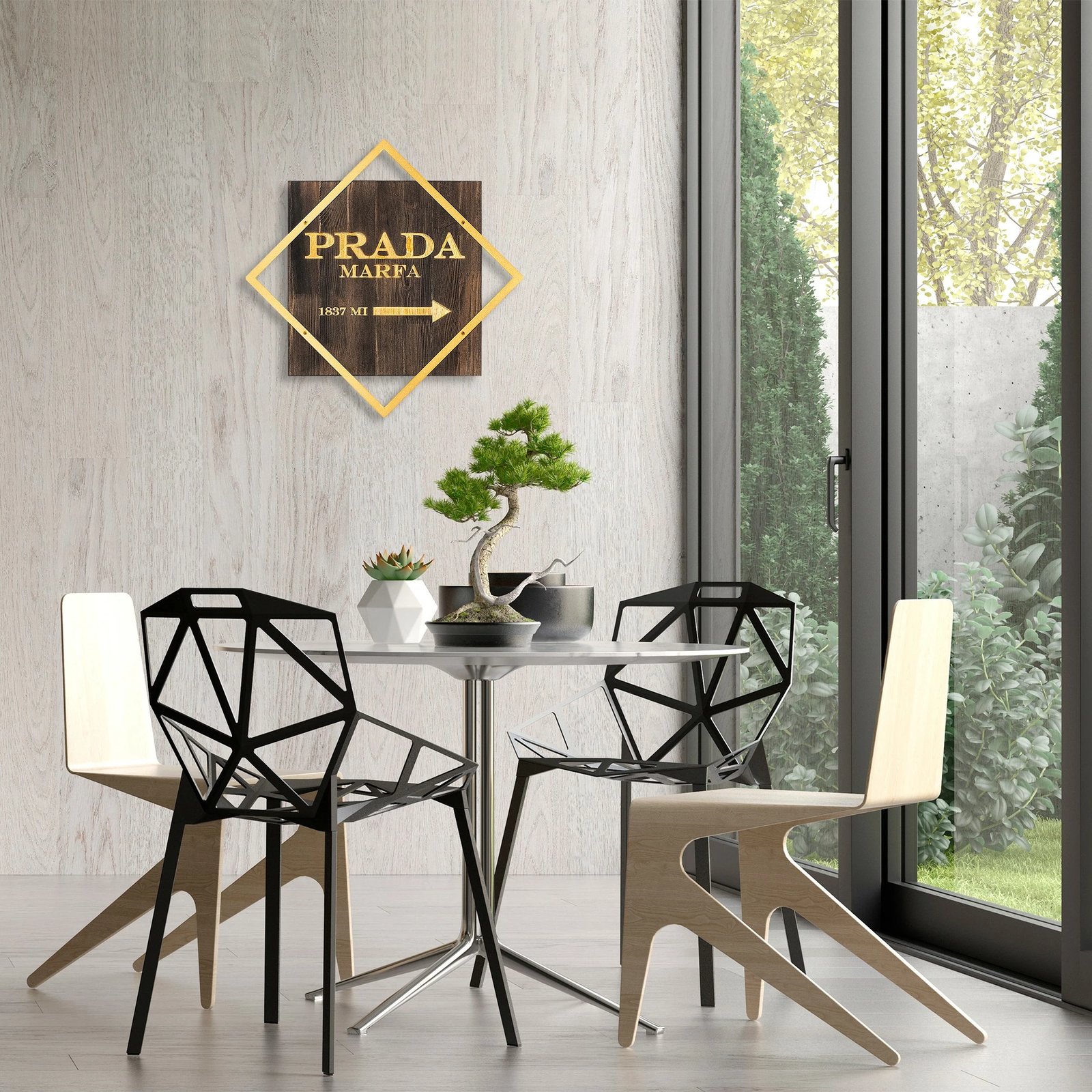 Aksesore dekorativ prej druri për mur, Wallity, ngjyrë arre dhe ari