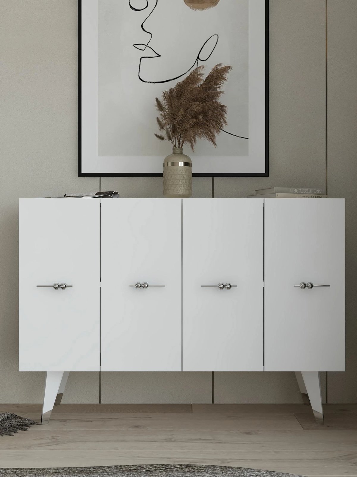 Konsol Skye Decor, ngjyrë argjendi dhe e bardhë, Quart Salkım