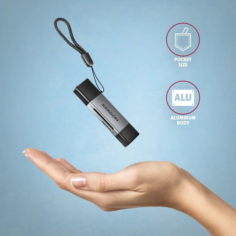 Lexues kartelash AXAGON CRE-DAC, USB 3.2 Gen 1, Type-C + Type-A, Gri