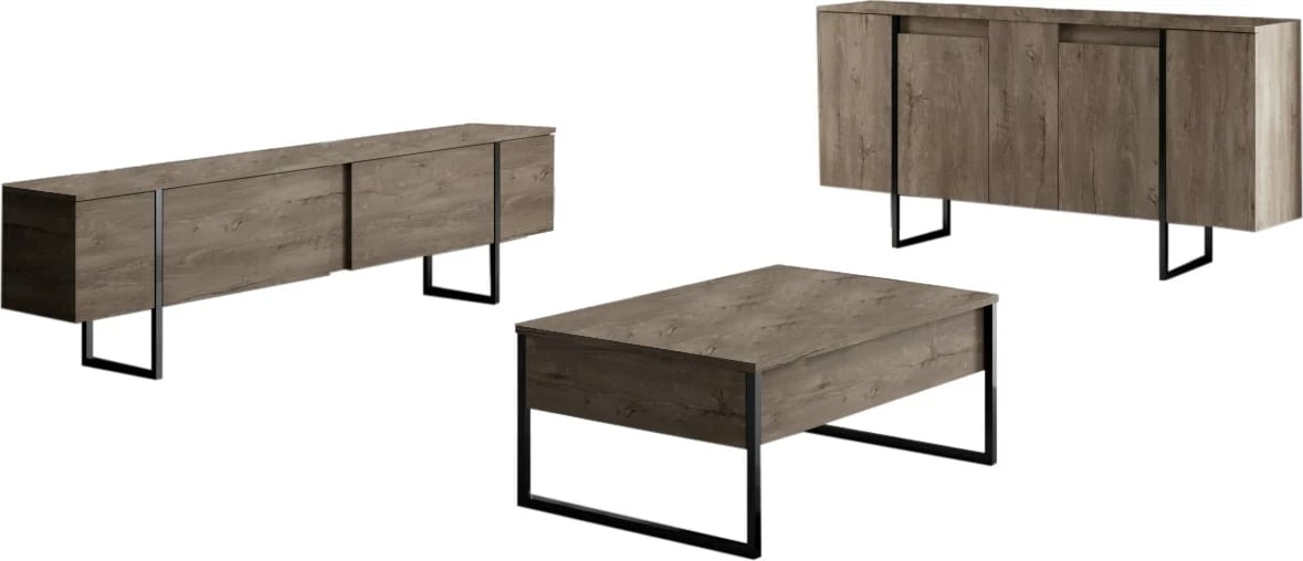 Set mobiljesh për dhomë dite, Luxe, ngjyrë arre dhe e zezë