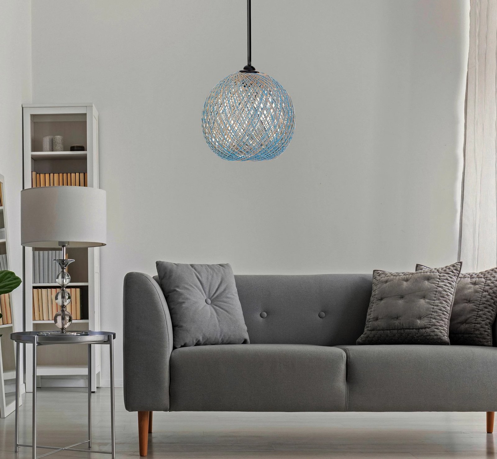 Llambë tavani Opviq, dorëpunuar, jute, blu dhe kafe, 190-JM