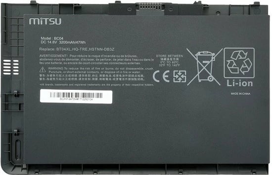 Bateri laptopi Mitsu BC/HP-9470M për HP EliteBook Folio 9470m, 3500 mAh, 14.8V, 4 qeliza