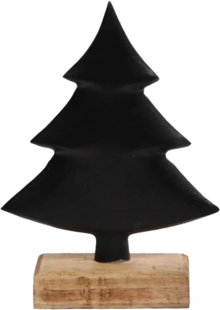 Dekor pemë Krishtlindjesh, alumini i zi, dru mango natyral, 15x5x20cm