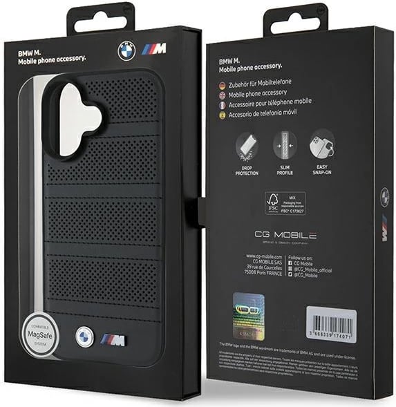 Mbështjellës BMW M Perforated And Stitched Line MagSafe për iPhone 16, i zi