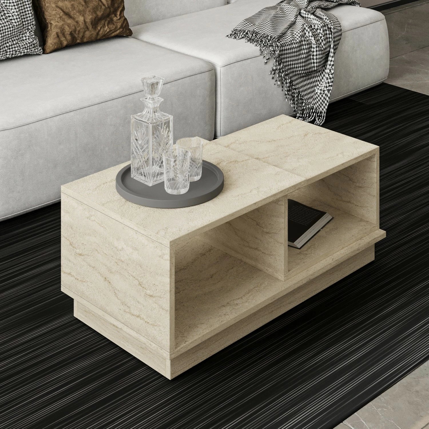 Tavolinë kafeje Hanah Home, koncept mermeri, ngjyrë travertin