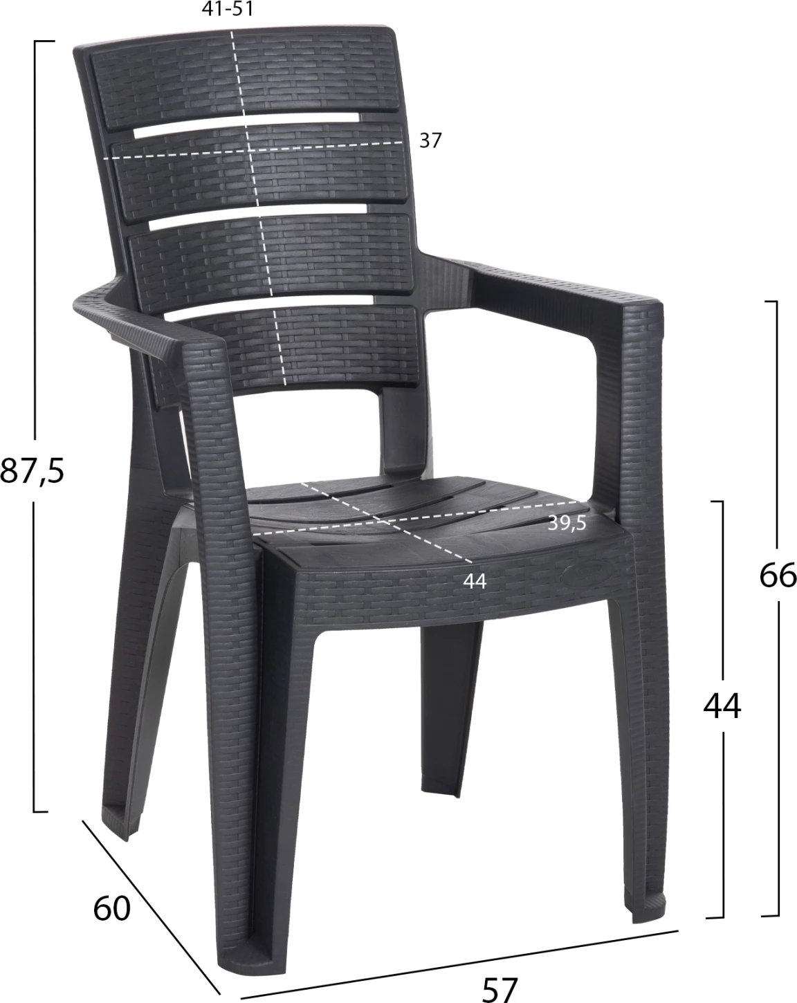 Karrige polipropileni DERYA FH6144.01 ngjyrë antracit 56,5x55x87H cm
