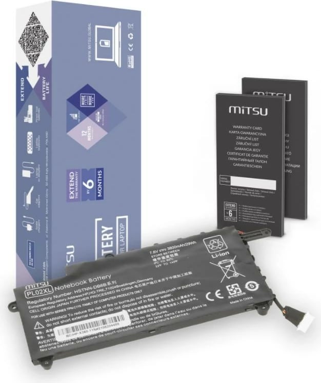 Bateri laptop Mitsu për HP Pavilion X360 11-N, 3800 mAh, 7.6V, Li-poly, e zezë
