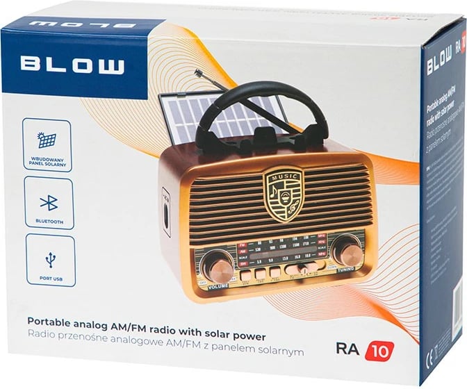 Radio portabile BLOW RA10, analog, AM/FM, Bluetooth, solar, 1200mAh, e zezë/kafe/ari