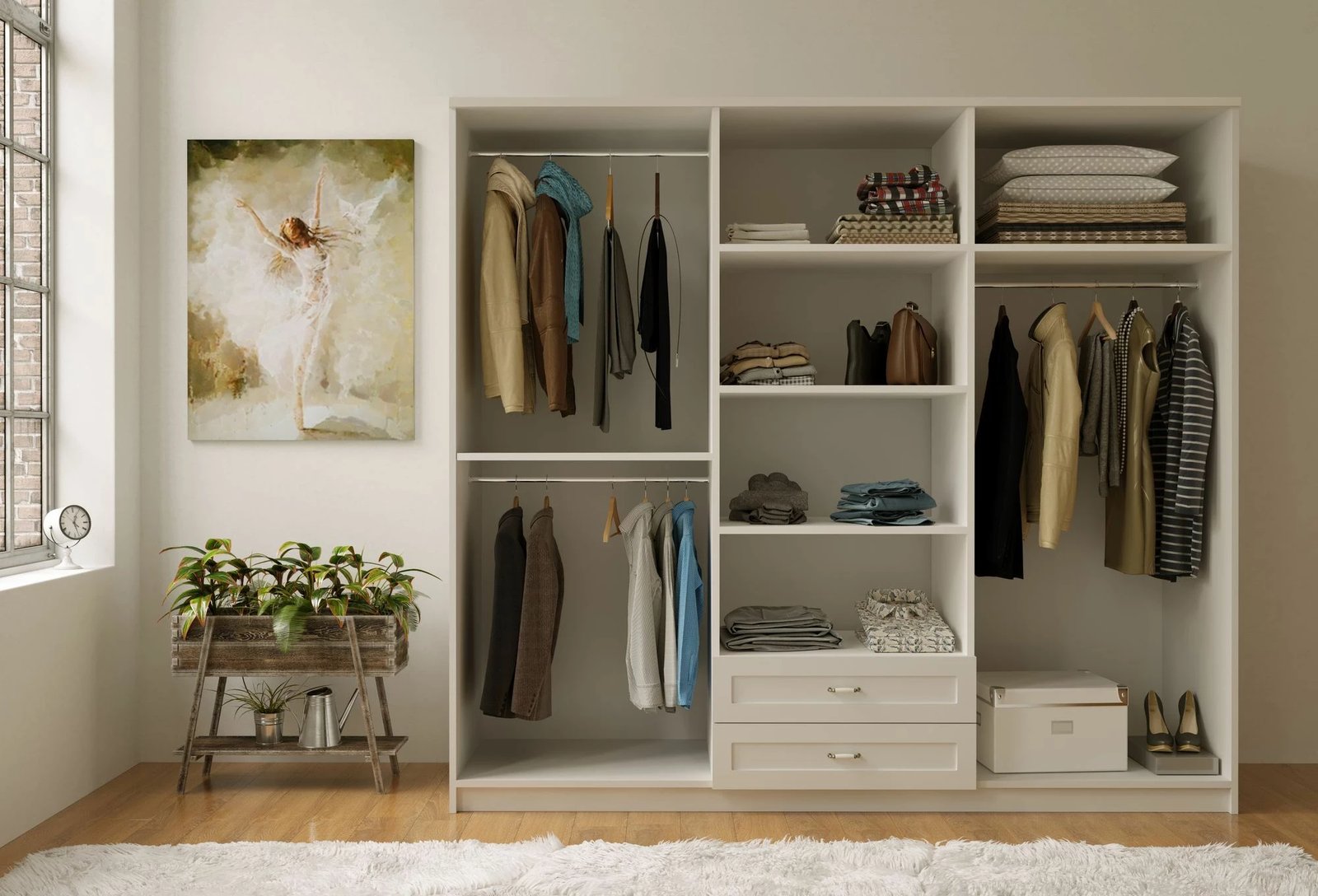 Dollap i madh për rroba, ngjyrë e bardhë mat, Skye Decor, RB-122