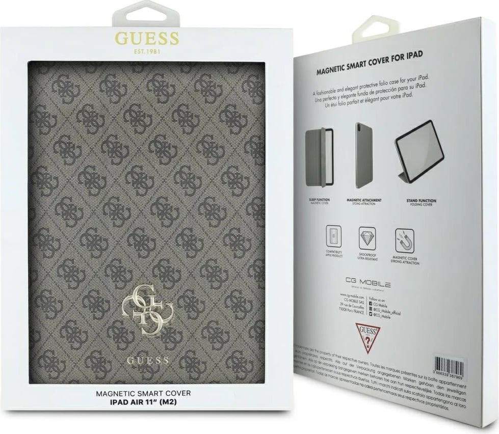 Mbështjellës Guess GUFC11RM24PS4SGW për iPad Air 11" 2024, Magnetic 4G Big Logo, Kafe