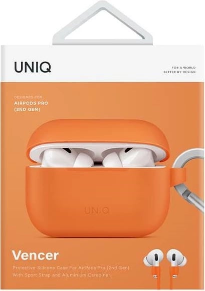 Mbështjellës UNIQ Vencer për AirPods Pro 2, me karabiner, portokalli