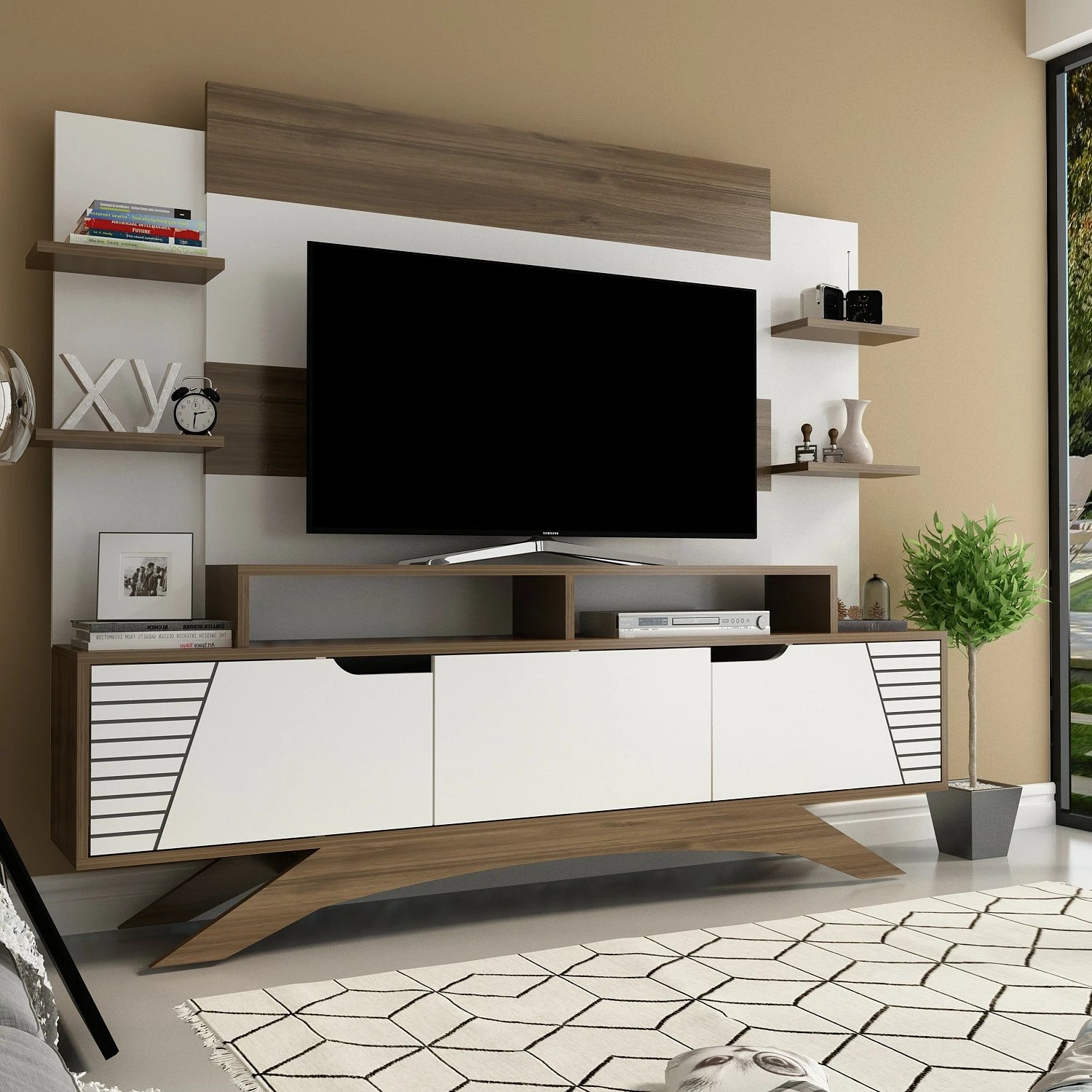 Njësi TV Hanah Home, Deparo, ngjyrë arre dhe e bardhë