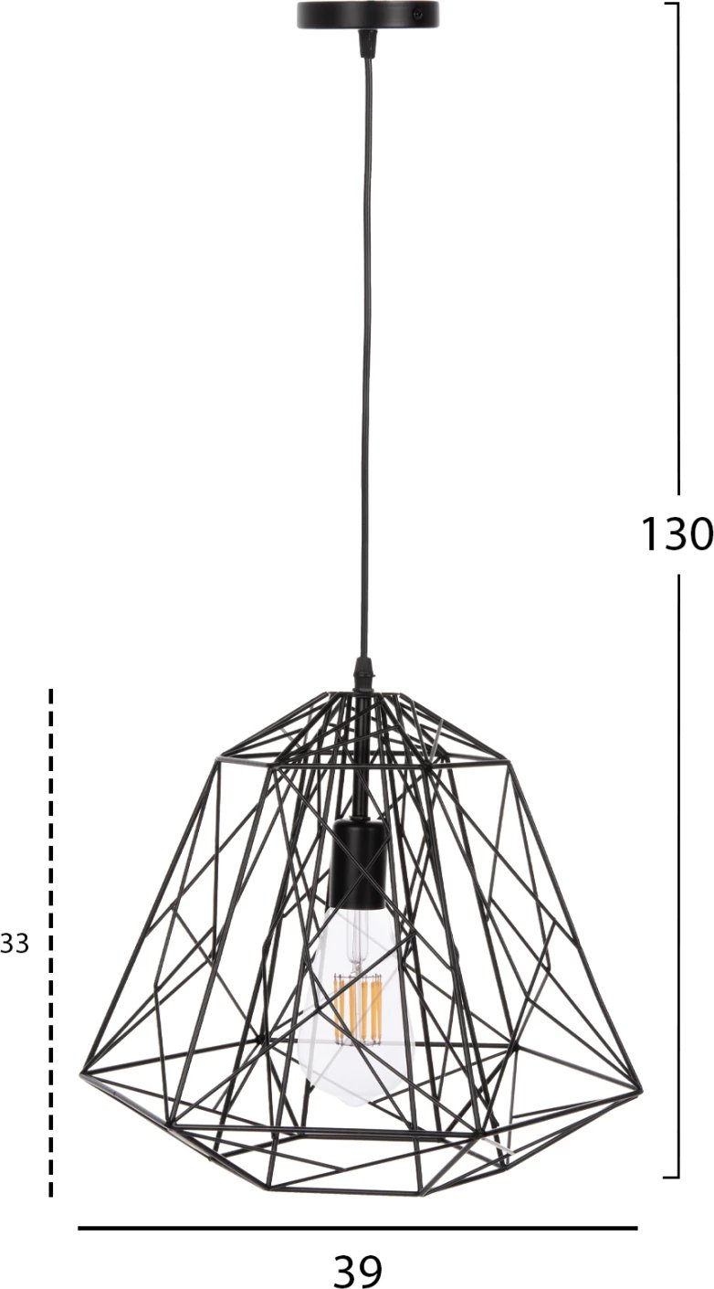 Llambë varëse tavani FH4066, metal i zi, kafaz si diamant, 39x34x130H cm Llambë varëse tavani FH4066, metal i zi, kafaz si diamant, 39x34x130H cm