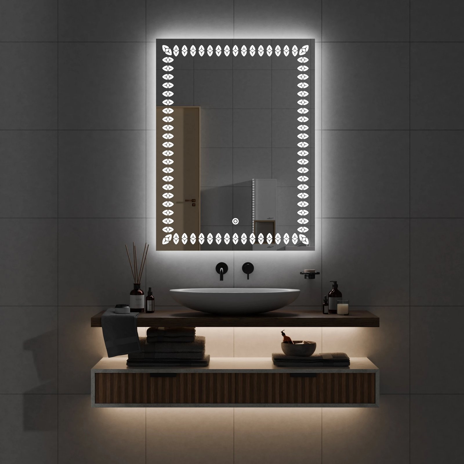 Pasqyre per banjo me LED , Pasqyre me ndriqim Modeli Brumbull