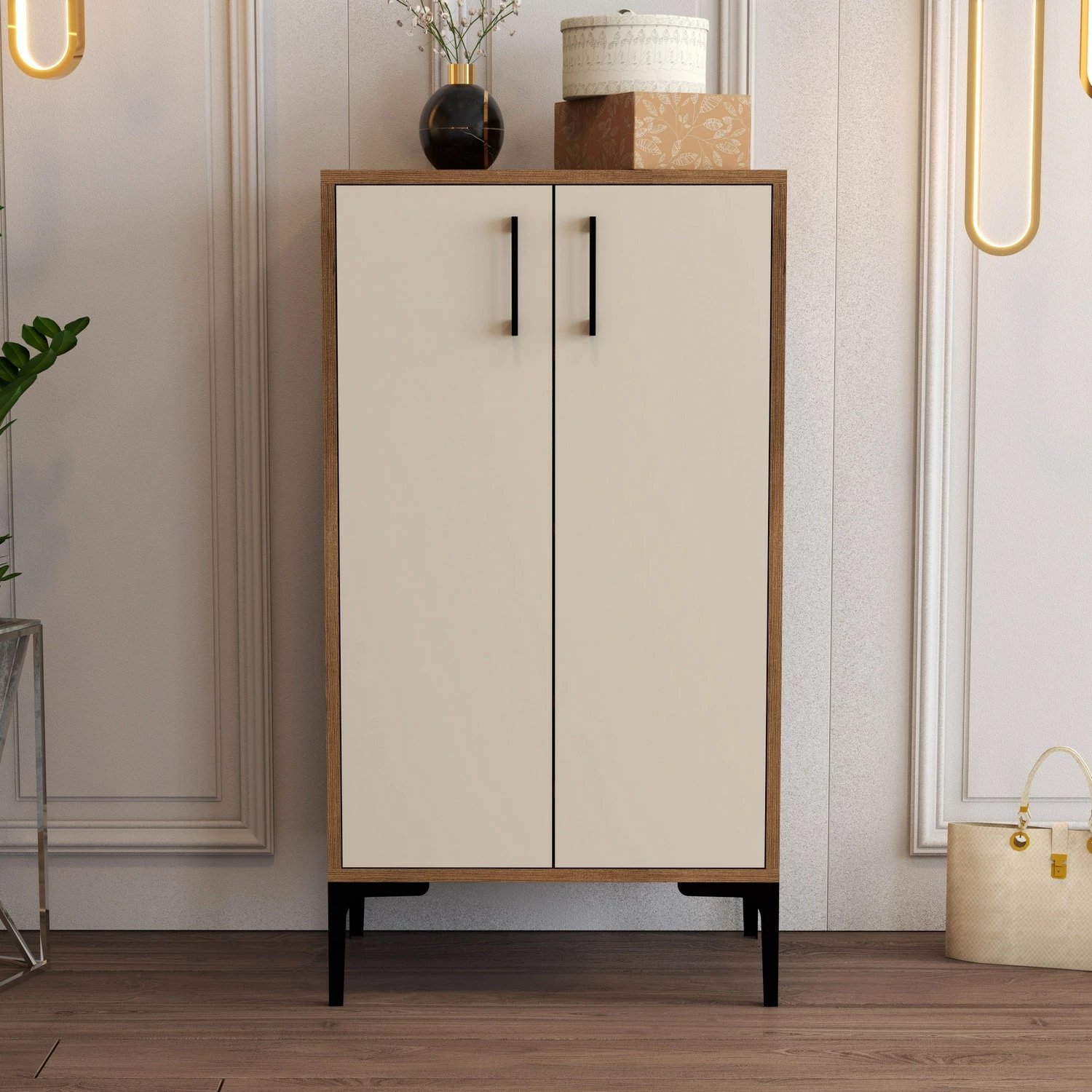 Dollap këpucësh Hanah Home, Prag, ngjyrë arre dhe krem