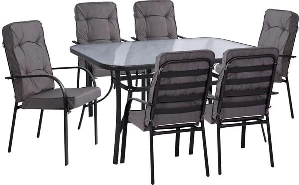 Set tavolinë me karrige, 7 pjesë, FH10561.01, tavolinë 150x90x72 cm, metal gri